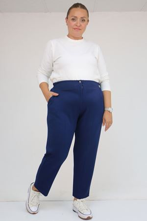 59013 Büyük Beden Arkası Lastikli Cepli Modal Pantolon - İndigo