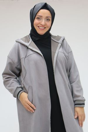 33074 Büyük Beden Nubuk Ribanalı Kap - Gri