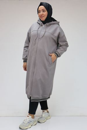 33074 Büyük Beden Nubuk Ribanalı Kap - Gri