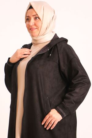 33074 Büyük Beden Nubuk Ribanalı Kap-Siyah