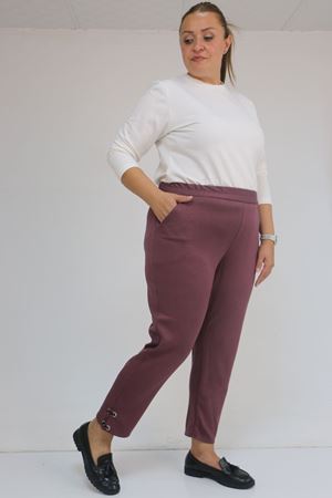 59012 Büyük Beden Paçasında Kuş Gözü Detaylı Modal Pantolon - Gül Kurusu