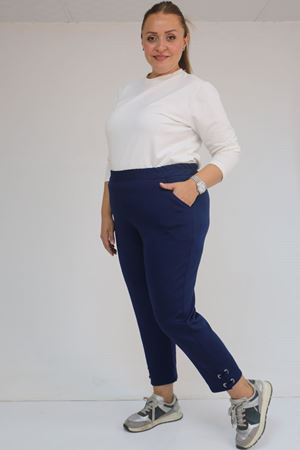 59012 Büyük Beden Paçasında Kuş Gözü Detaylı Modal Pantolon - İndigo
