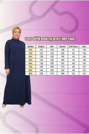 52013 Büyük Beden Taş Detaylı Krep Elbise - Hardal