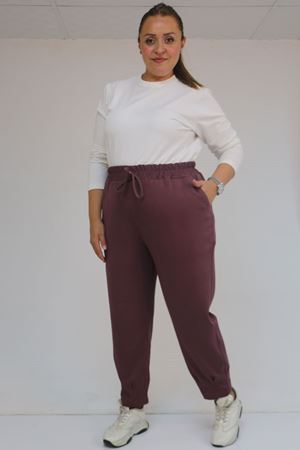 59028 Büyük Beden Paçası Çıma Detaylı Modal Pantolon - Gül Kurusu