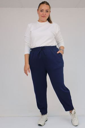 59028 Büyük Beden Paçası Çıma Detaylı Modal Pantolon - İndigo