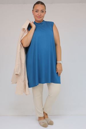 58501 Büyük Beden Hakim Yakalı Penye İçlik - Petrol