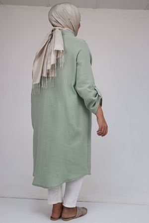 48058 Büyük Beden Düğmeli Müslin Gömlek - Nefti