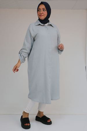 48058 Büyük Beden Düğmeli Müslin Gömlek - Gri