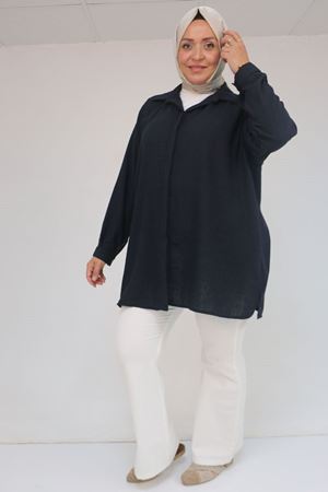 58096 Büyük Beden Erkek Yaka Düğmeli Tunik - Siyah