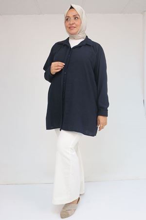 58096 Büyük Beden Erkek Yaka Düğmeli Tunik - Siyah