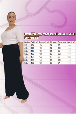 59011 Büyük Beden Pervaz Kemerli Yandan Fermuarlı Krep Pantolon - İndigo