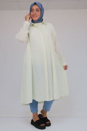 58102 Büyük Beden Taş Baskı Detaylı Keten Mevlana Tunik - Ekru