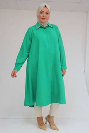 58102 Büyük Beden Taş Baskı Detaylı Keten Mevlana Tunik - Beneton