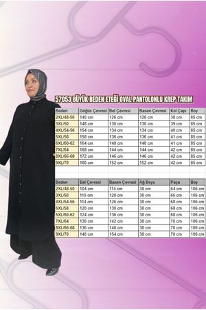57053 Büyük Beden Eteği Oval Pantolonlu Krep Takım - Siyah
