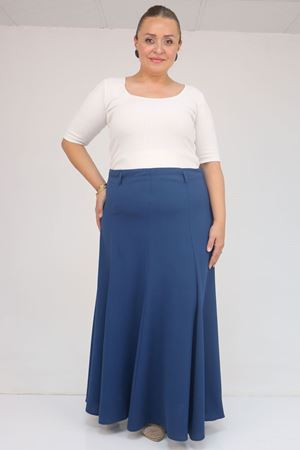 55002 Büyük Beden Kemerli Yandan Fermuarlı Etek - İndigo