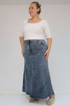 45010 Büyük Beden Parçalı Model Kot Etek - Soğuk Mavi