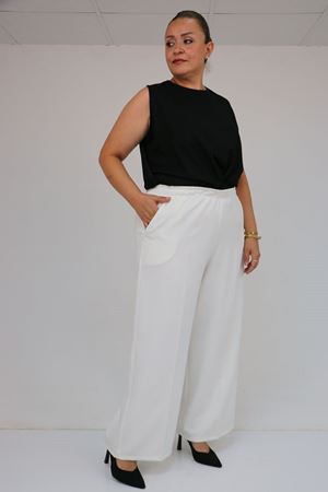 59017 Büyük Beden Beli Lastikli Bolpaça Pantolon - Ekru