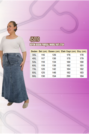 45010 Büyük Beden Parçalı Model Kot Etek - Soğuk Mavi