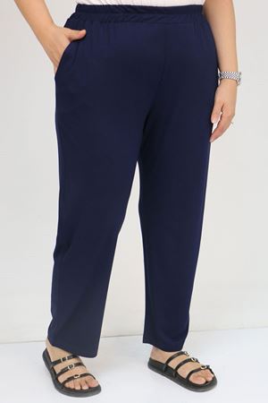 39001 Büyük Beden Yüksek Beli Lastikli Penye Pantolon - Koyu Lacivert