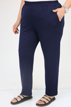 39001 Büyük Beden Yüksek Beli Lastikli Penye Pantolon - Koyu Lacivert