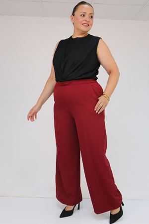 59017 Büyük Beden Beli Lastikli Bolpaça Pantolon - Bordo