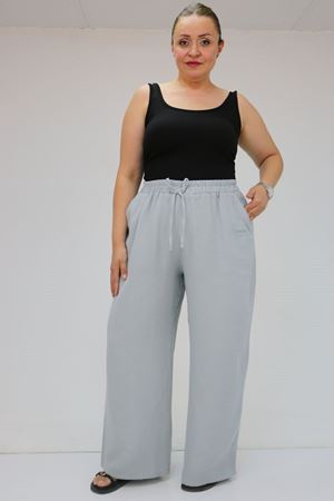 59021 Büyük Beden Beli Lastikli Müslin Bol Paça Pantolon - Gri