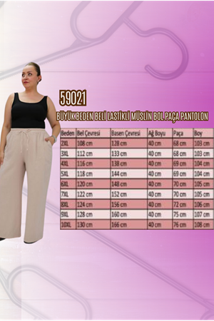 59021 Büyük Beden Beli Lastikli Müslin Bol Paça Pantolon - Lacivert