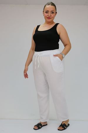 59020 Büyük Beden Beli Lastikli Müslin Dar Paça Pantolon - Beyaz
