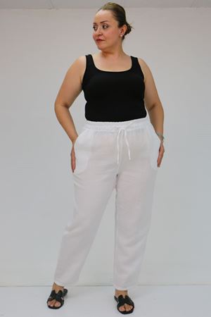 59020 Büyük Beden Beli Lastikli Müslin Dar Paça Pantolon - Beyaz