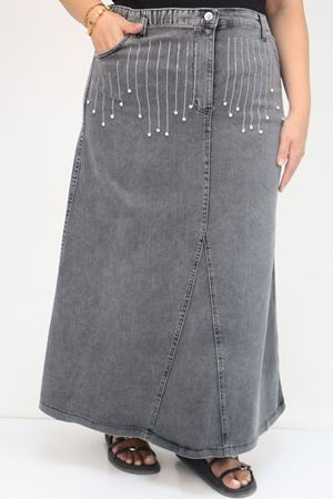 45010 Büyük Beden Parçalı Model Kot Etek - Siyah