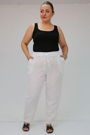 59020 Büyük Beden Beli Lastikli Müslin Dar Paça Pantolon - Beyaz