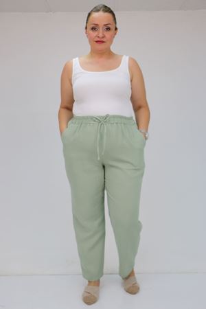 59020 Büyük Beden Beli Lastikli Müslin Dar Paça Pantolon - Nefti