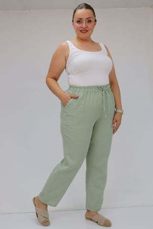 59020 Büyük Beden Beli Lastikli Müslin Dar Paça Pantolon - Nefti