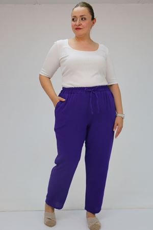 59020 Büyük Beden Beli Lastikli Müslin Dar Paça Pantolon - Mor