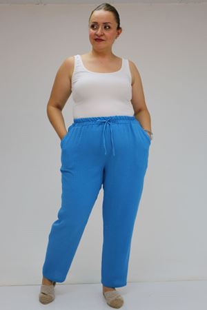 59020 Büyük Beden Beli Lastikli Müslin Dar Paça Pantolon - İndigo
