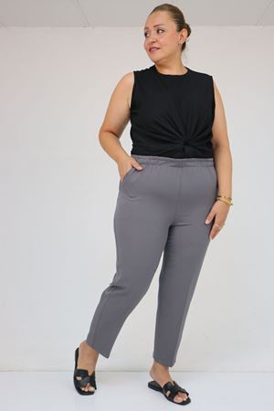 59018 Büyük Beden Boru Paça Double Kumaş Pantolon - Gri