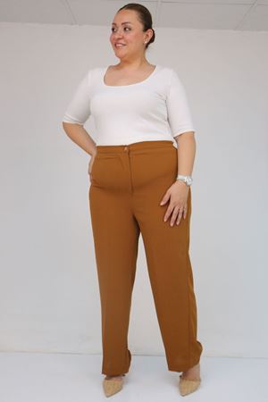 59016 Büyük Beden Beli Düğmeli Krep Pantolon - Hardal
