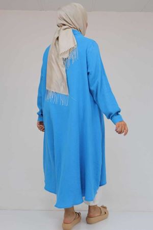 58093 Büyük Beden Mevlana Kesim Müslin Gömlek - Mavi