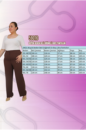 59016 Büyük Beden Beli Düğmeli Krep Pantolon - Hardal
