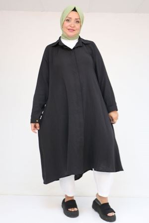 58093 Büyük Beden Mevlana Kesim Müslin Gömlek - Siyah
