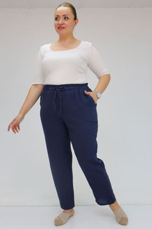 59020 Büyük Beden Beli Lastikli Müslin Dar Paça Pantolon - Lacivert