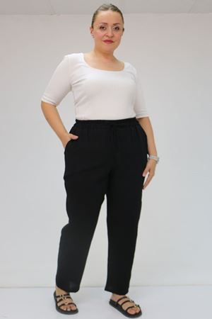 59020 Büyük Beden Beli Lastikli Müslin Dar Paça Pantolon - Siyah