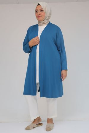 43008 Büyük Beden Penye Ceket - Petrol