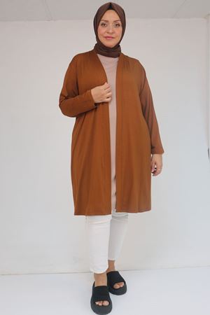 43008 Büyük Beden Penye Ceket - Taba