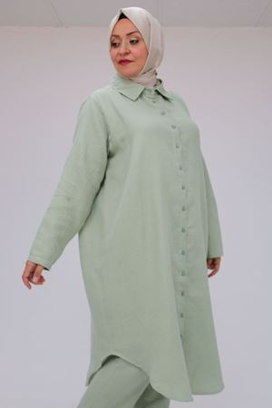 57047  Büyük Beden Müslin Pantolonlu Takım - Nefti