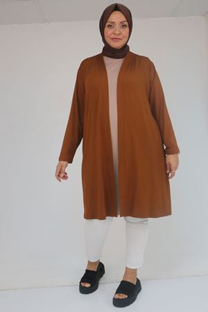 43008 Büyük Beden Penye Ceket - Taba