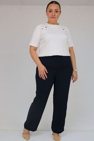 59016 Büyük Beden Beli Düğmeli Krep Pantolon - Lacivert