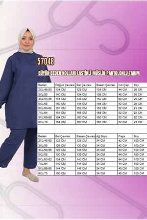 57048 Büyük Beden Kolları Lastikli Müslin Pantolonlu Takım - Gri