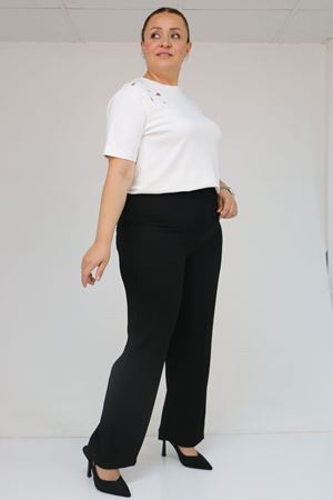 59016 Büyük Beden Beli Düğmeli Krep Pantolon - Siyah