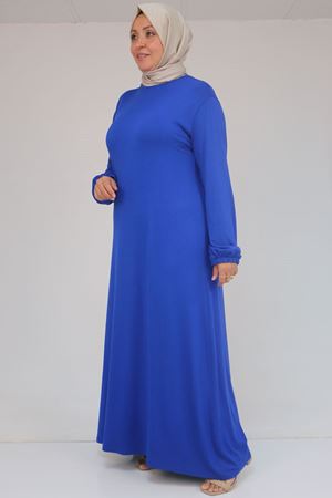 22008 Büyük Beden Kolu Lastikli Elbise - Saks